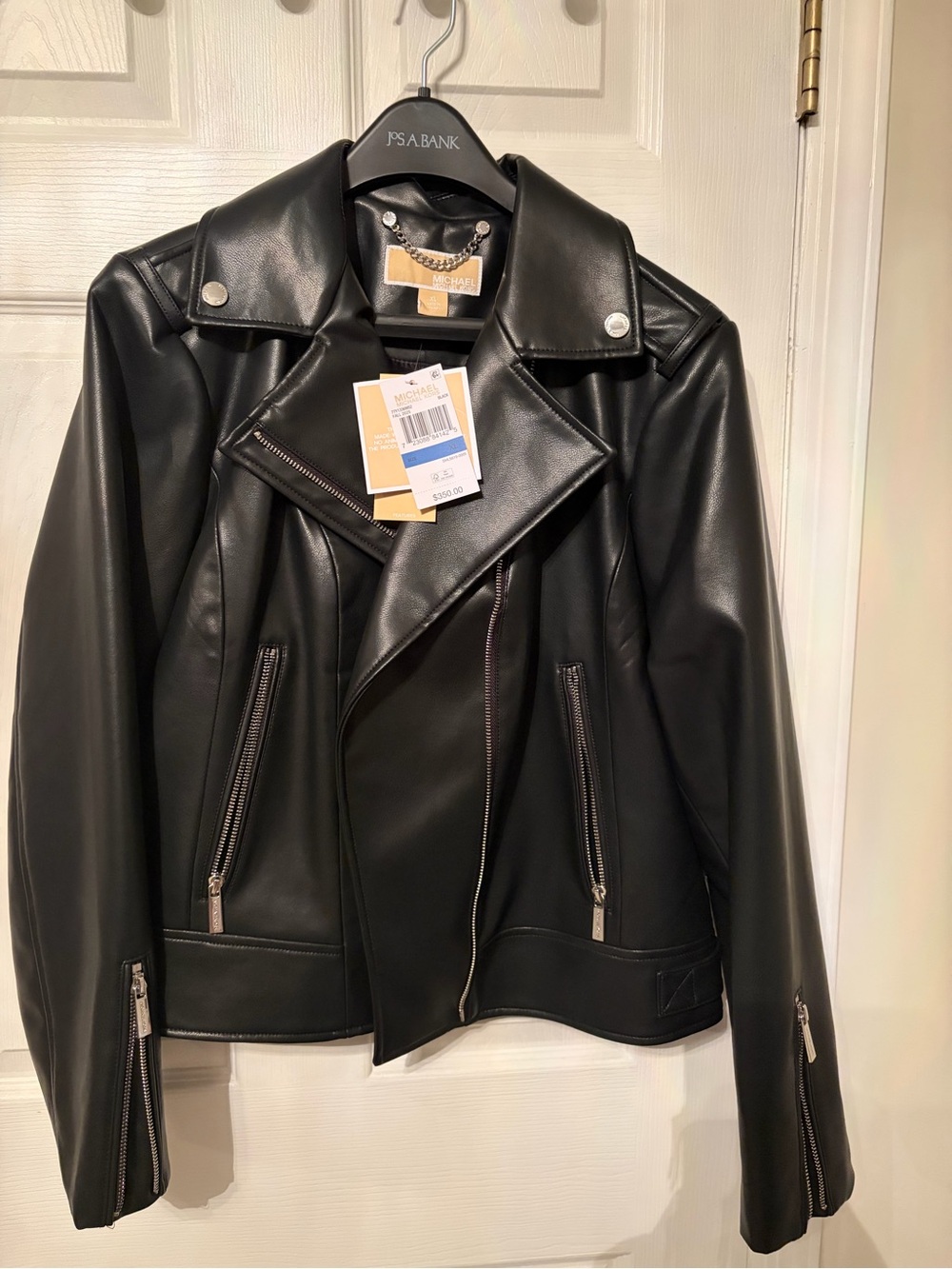 Michael Kors Black Faux Leather Moto Jacket with Silver Hardware